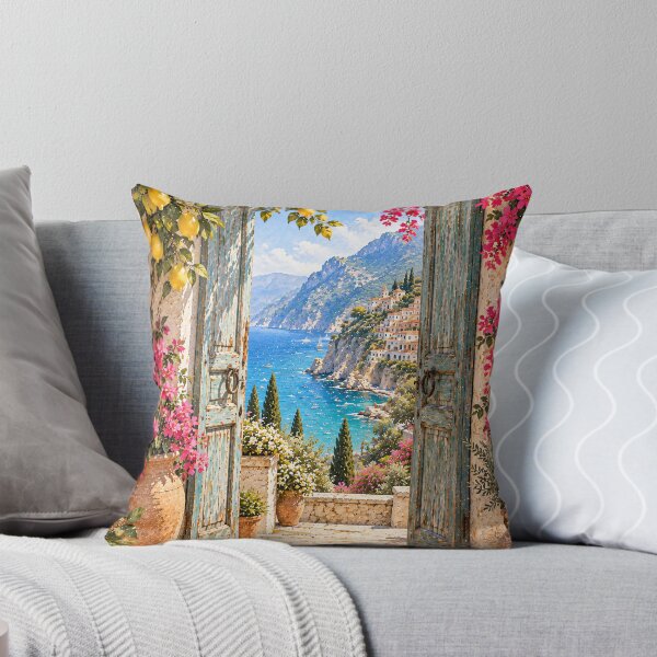 Item preview, Cottagecore Mediterranean Doorway Oil Painting Bougainvillea Coast designed and sold by Jozefin's Studio.