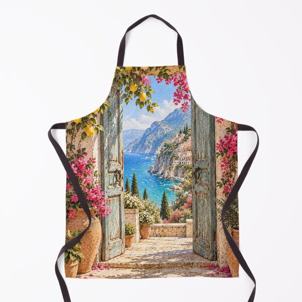 Item preview, Cottagecore Mediterranean Doorway Oil Painting Bougainvillea Coast designed and sold by Jozefin's Studio.