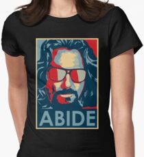 The Dude Abides T Shirt, Abide, Yes We Can Obama Parody Original Design Women's Fitted T-Shirt