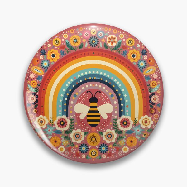 Item preview, Scandinavian Folk Art Cute Bee and Rainbow with Folk Flowers by heidiannemorris © designed and sold by FOLK ART FUSION.