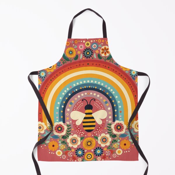 Item preview, Scandinavian Folk Art Cute Bee and Rainbow with Folk Flowers by heidiannemorris © designed and sold by FOLK ART FUSION.
