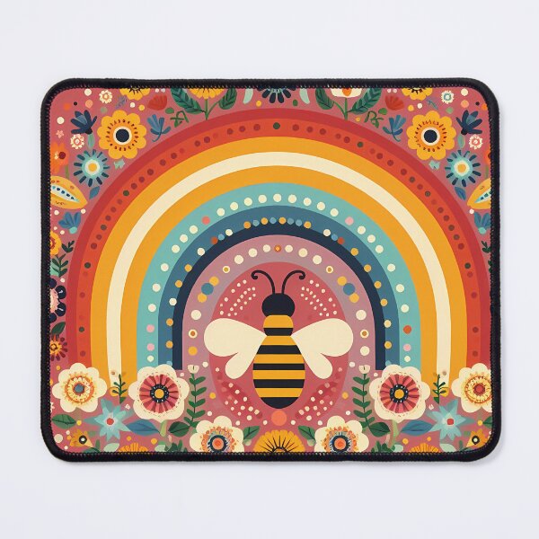 Item preview, Scandinavian Folk Art Cute Bee and Rainbow with Folk Flowers by heidiannemorris © designed and sold by FOLK ART FUSION.