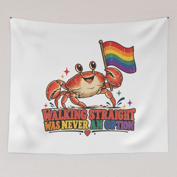 Item preview, Walking Straight Was Never an Option – Retro Pride Crab designed and sold by BigfeetLittlepaws.