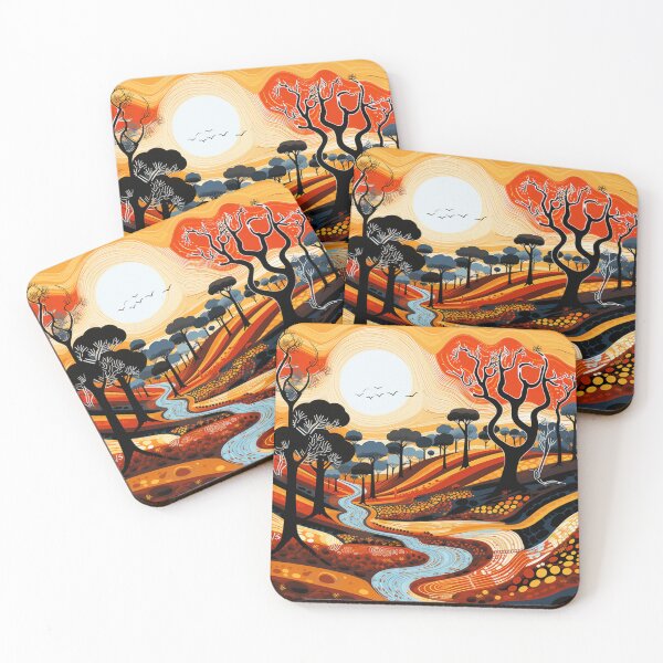 Item preview, Aboriginal Inspired Dot Art - Winding River Australian Outback Landscape designed and sold by GrinGalore.
