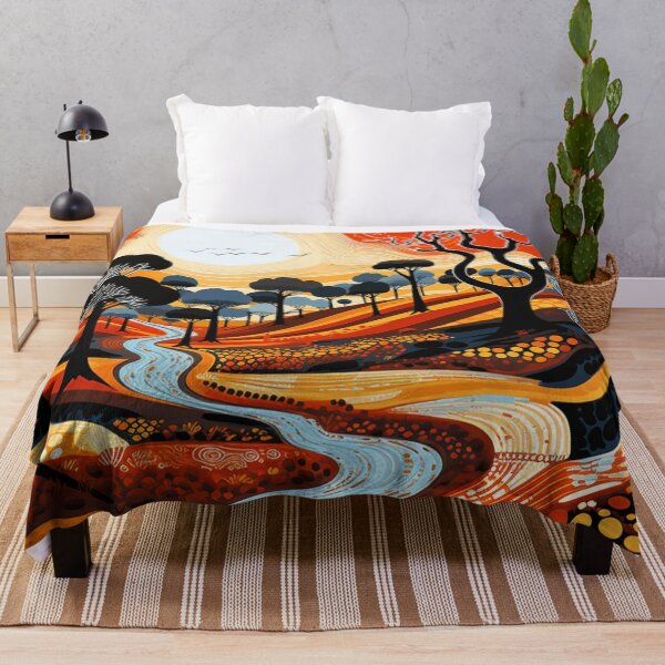 Item preview, Aboriginal Inspired Dot Art - Winding River Australian Outback Landscape designed and sold by GrinGalore.