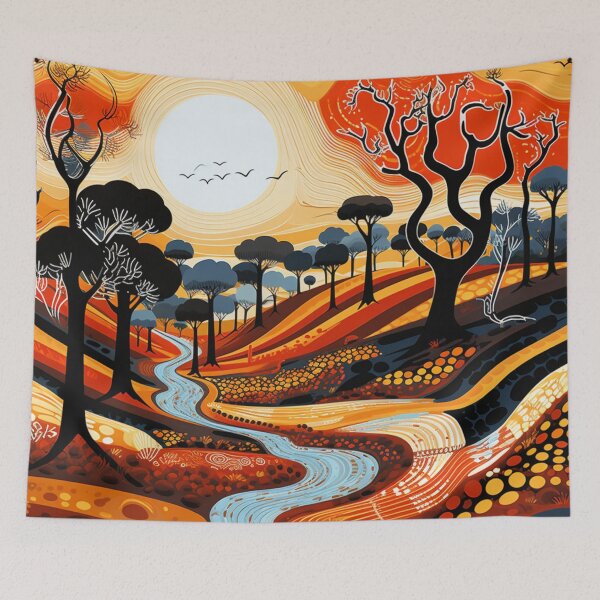 Item preview, Aboriginal Inspired Dot Art - Winding River Australian Outback Landscape designed and sold by GrinGalore.