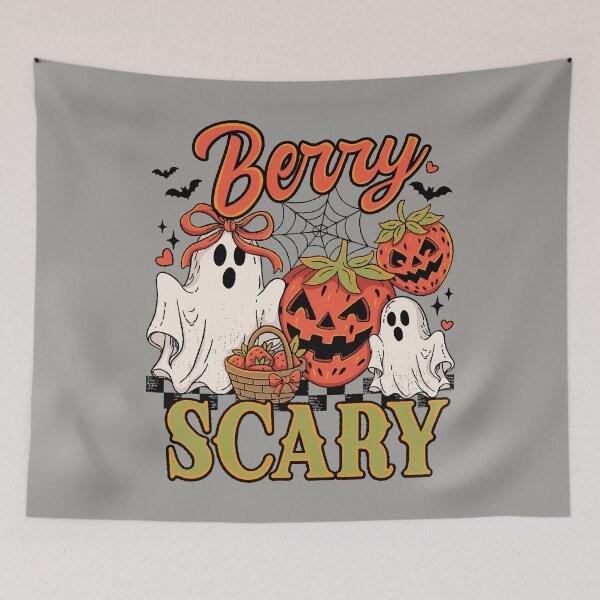 Item preview, Berry Scary Halloween Ghost Strawberry Jack o Lantern designed and sold by RinrinDesigns.