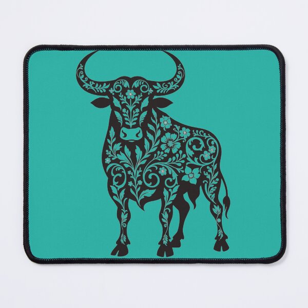 Item preview, Floral Bull Botanical Folk Art – Black and White Ornamental Cow designed and sold by Mousy17.