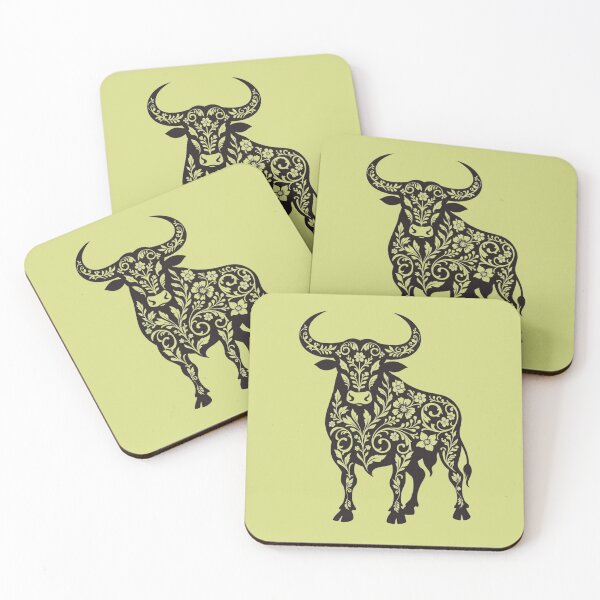Item preview, Floral Bull Botanical Folk Art – Black and White Ornamental Cow designed and sold by Mousy17.