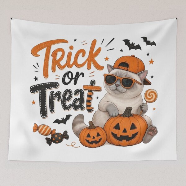 Item preview, Cool Cat Trick or Treat Halloween Cute Kitten with Pumpkin and Sunglasses  designed and sold by PetalsPaws.
