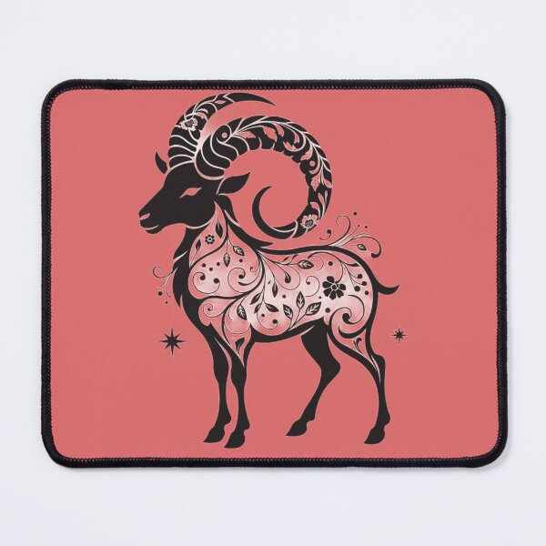 Item preview, Elegant Floral Ram Rammed Horn Goat – Black Botanical Folk Art designed and sold by Mousy17.