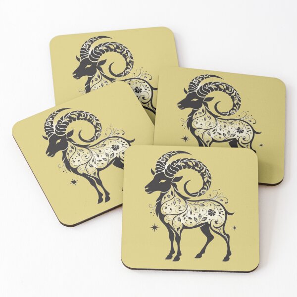 Item preview, Elegant Floral Ram Rammed Horn Goat – Black Botanical Folk Art designed and sold by Mousy17.