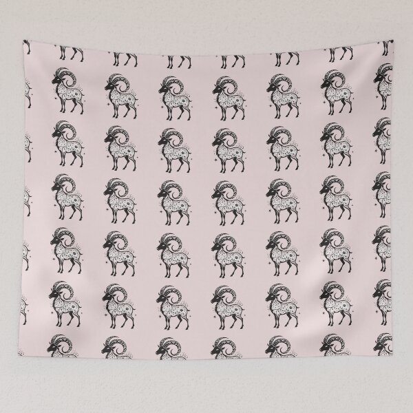 Item preview, Elegant Floral Ram Rammed Horn Goat – Black Botanical Folk Art designed and sold by Mousy17.