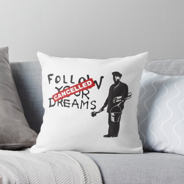 Item preview, Banksy Inspired Cynical Graffiti Art with Painter and Paint Bucket Featuring 'Follow Your Dreams CANCELLED' Quote designed and sold by richard143.