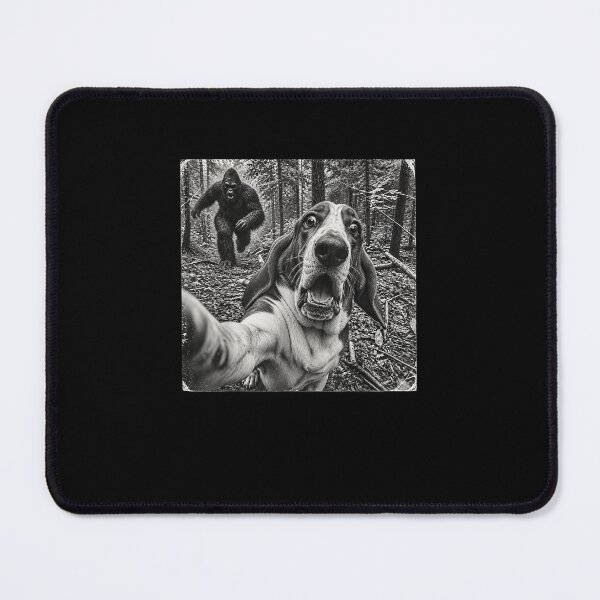 Item preview, Basset Hound Selfie Running from Bigfoot Funny Forest designed and sold by MatherFisher.
