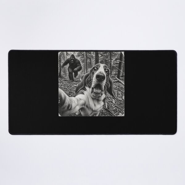 Item preview, Basset Hound Selfie Running from Bigfoot Funny Forest designed and sold by MatherFisher.