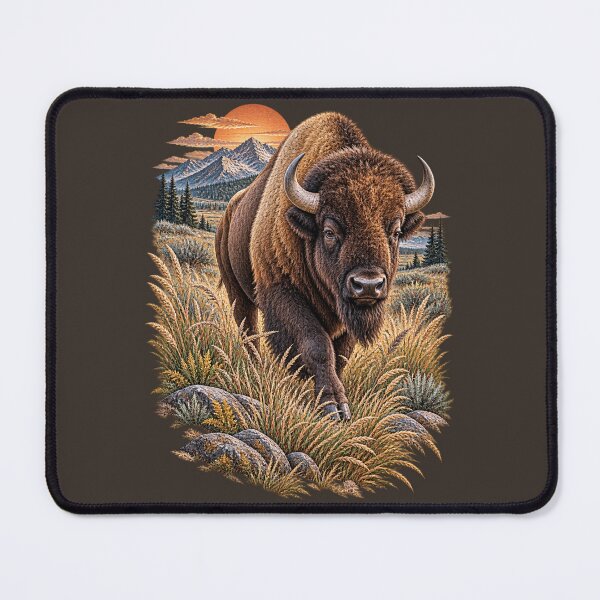 Item preview, Bison Prairie Mountain Sunset Vintage Wildlife designed and sold by BROHLine Studio.