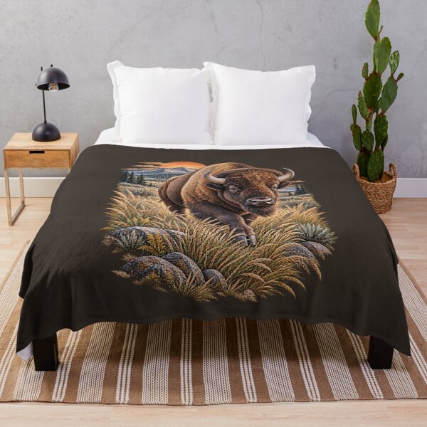 Item preview, Bison Prairie Mountain Sunset Vintage Wildlife designed and sold by BROHLine Studio.