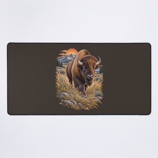 Item preview, Bison Prairie Mountain Sunset Vintage Wildlife designed and sold by BROHLine Studio.