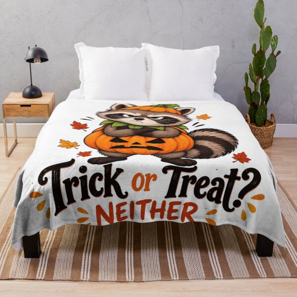 Item preview, Trick or treat? Neither! – Funny Halloween Raccoon designed and sold by LittleGinnyArt.