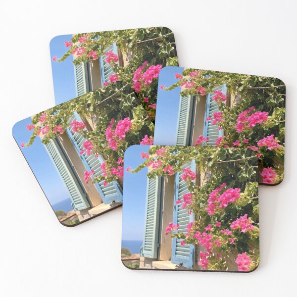 Item preview, Pink Blossoms Blue Window Shutters designed and sold by lokajumart.