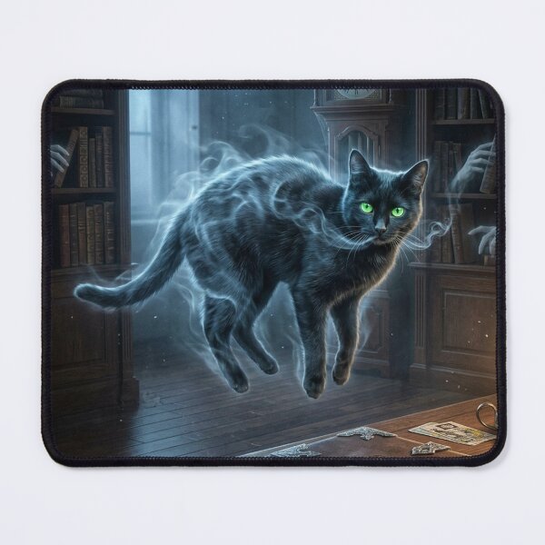 Item preview, Halloween Ghost Cat in Haunted Library designed and sold by Ghostlycats2026.