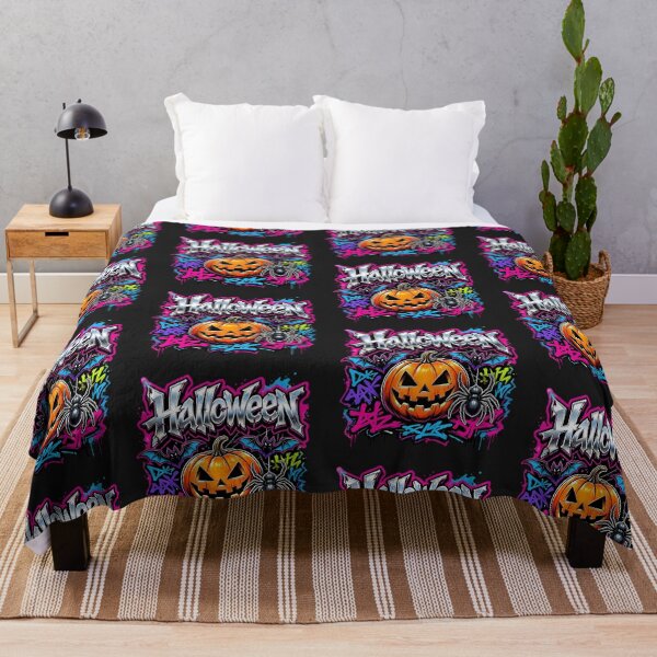 Item preview, Neon Halloween Graffiti Pumpkin Dripping Streetwear Art designed and sold by CloudyCatArt.