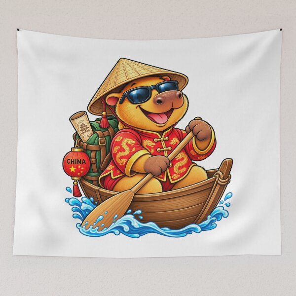 Item preview, Cute Chinese Capybara Rowing in China designed and sold by CapybaraTravels.