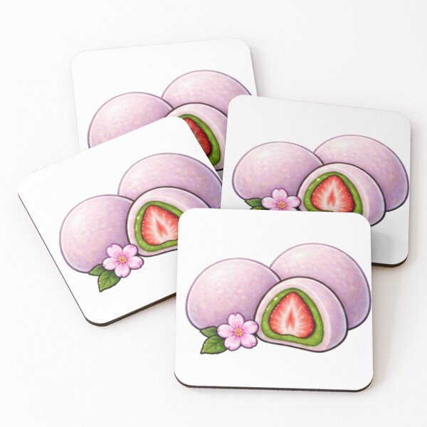 Item preview, Cute Strawberry Mochi with Pink Flower – Japanese Kawaii Dessert designed and sold by Kiralemon.