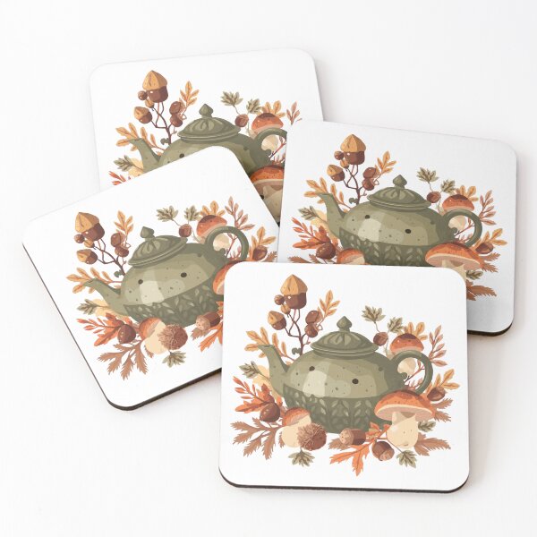 Item preview, Cozy Autumn Teapot Woodland Mushrooms Acorns designed and sold by OlesiaCraft.