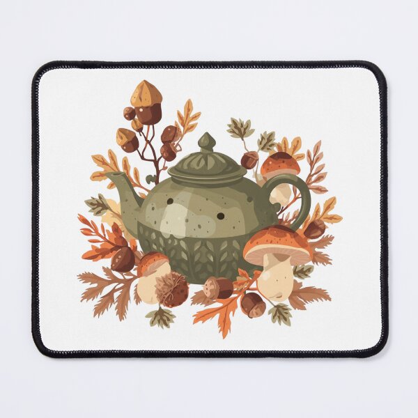 Item preview, Cozy Autumn Teapot Woodland Mushrooms Acorns designed and sold by OlesiaCraft.