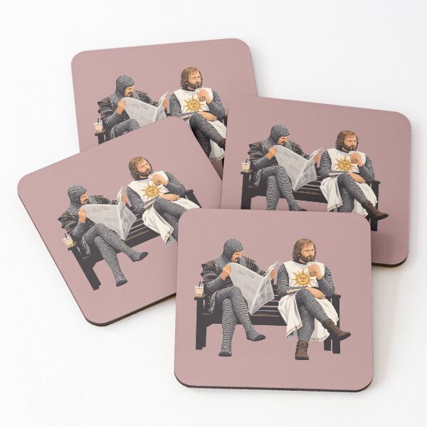 Item preview, Caballeros medievales bebiendo té de burbujas en un banco del parque. Anacronismo. designed and sold by KungPowUnicorn.