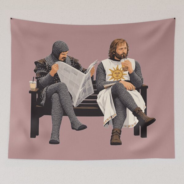 Item preview, Medieval Knights Drinking Boba Tea On Park Bench Anachronism designed and sold by KungPowUnicorn.