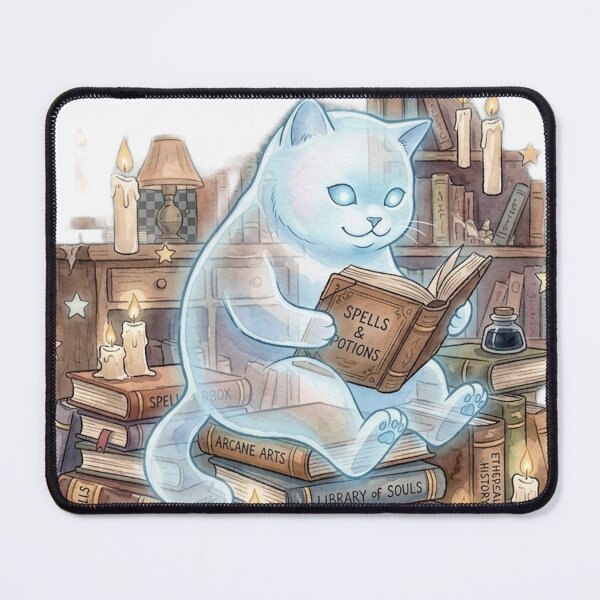 Item preview, Ghost Cat Reading Spell Book Cozy Spooky Library Aesthetic designed and sold by Ghostlycats2026.