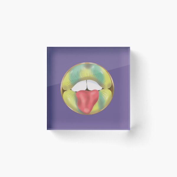 Artikelvorschau, Rebel Lips Pop Art – Zweifarbige limettengrüne und meerblaue Lippen auf lila Hintergrund entworfen und verkauft von GoldenRebels.