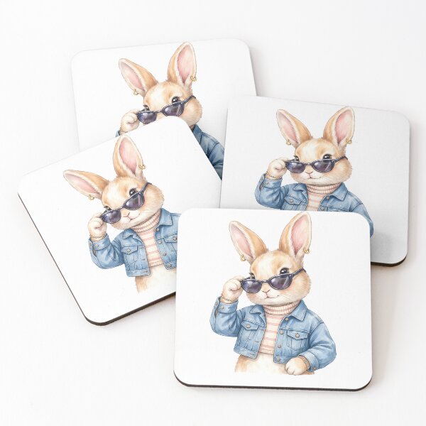 Item preview, Cute Fashion Rabbit Wearing Sunglasses and Denim designed and sold by StickerNestYou.