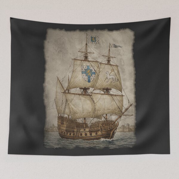 Item preview, The Corsair of Saint-Malo: 16th-Century Breton Privateer Galleon Art Print designed and sold by FreiherrPK.
