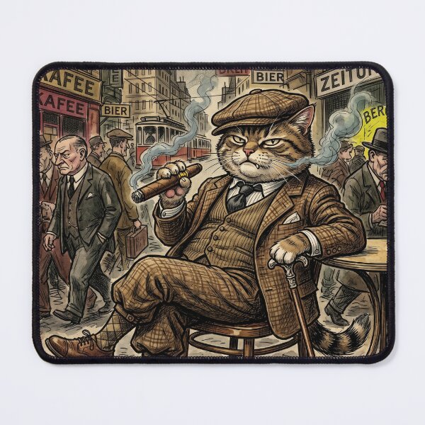 Item preview, The Boulevardier of Weimar: Vintage 1920s Cafe Society Smoking Cat Art Print designed and sold by FreiherrPK.