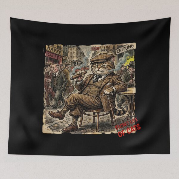 Item preview, The Boulevardier of Weimar: Vintage 1920s Cafe Society Smoking Cat Art Print designed and sold by FreiherrPK.