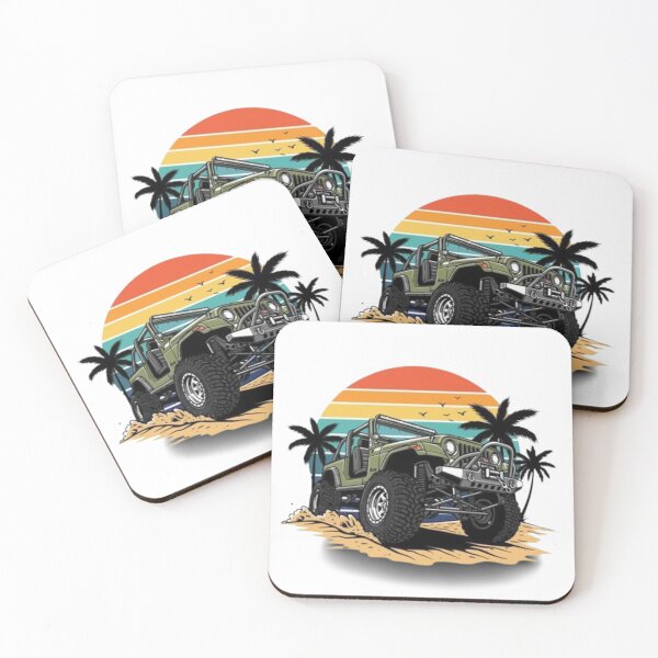 Item preview, Retro Off-Road Jeep Sunset Palm Trees Adventure Graphic designed and sold by Galaxydesignhub.