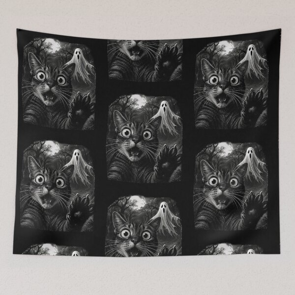Item preview, Scared Cat Selfie With Ghost Halloween Moon designed and sold by RDGNR.