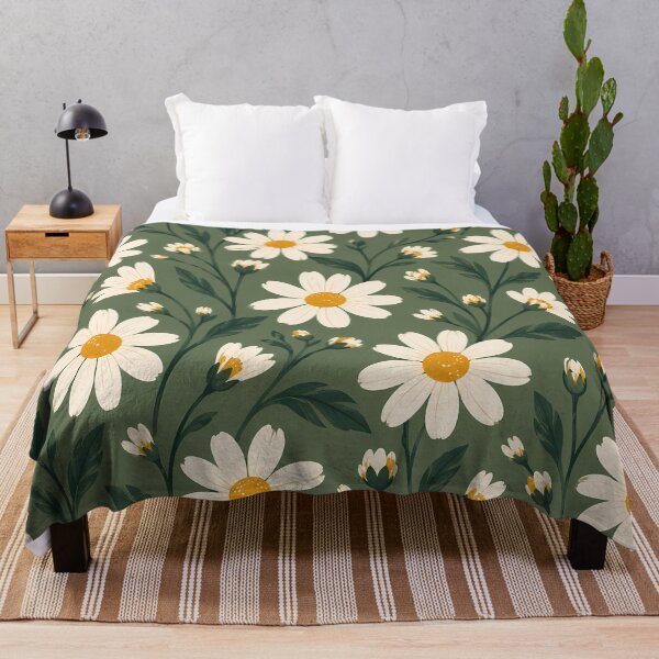 Item preview, Vintage Daisy Floral Pattern on Olive Green designed and sold by VOLLOS.