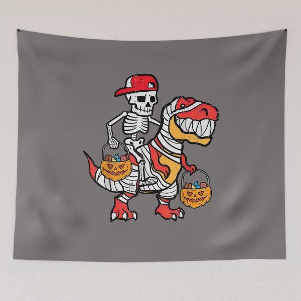 Item preview, Skeleton Riding Dinosaur Mummy T-Rex Trick Or Treat Halloween Shirt designed and sold by KiblyTees.