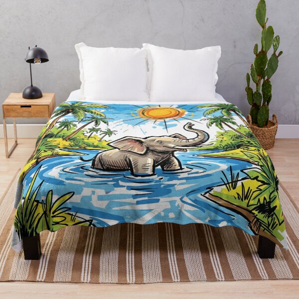 Item preview, Elephant Bathing River Sri Lanka Wildlife Art designed and sold by Merch by Das Design Studio.