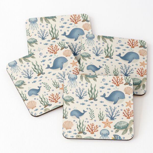 Item preview, Watercolor Ocean Friends Seamless Pattern designed and sold by SheHood.
