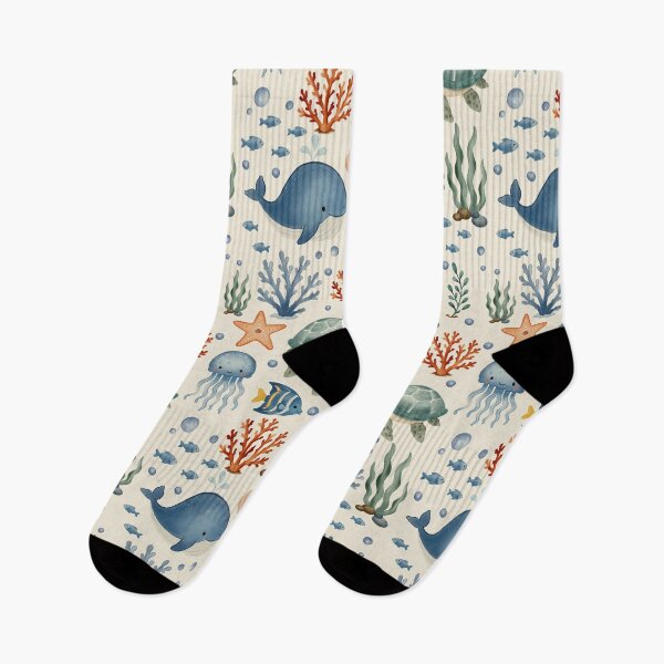 Item preview, Watercolor Ocean Friends Seamless Pattern designed and sold by SheHood.