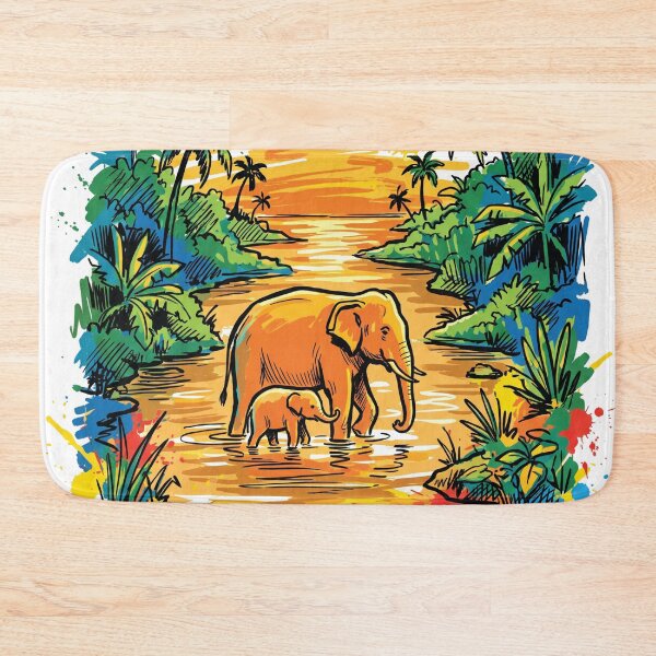 Item preview, Mother Baby Elephant River Crossing Art Print designed and sold by Merch by Das Design Studio.