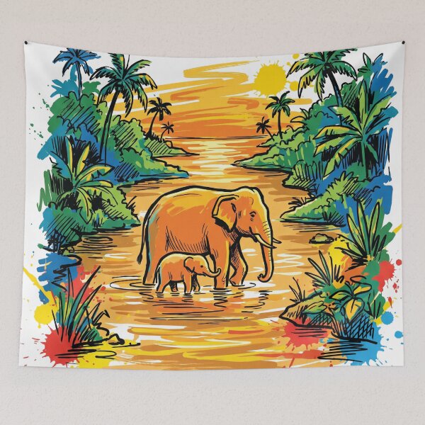 Item preview, Mother Baby Elephant River Crossing Art Print designed and sold by Merch by Das Design Studio.