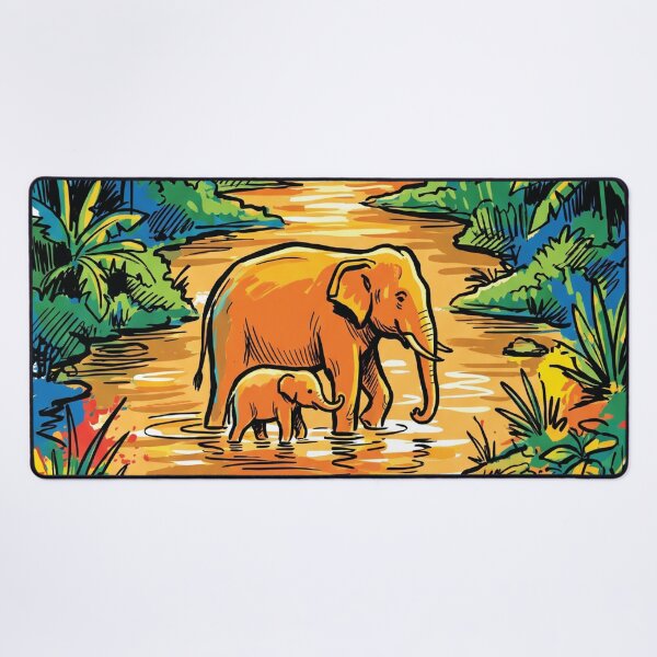 Item preview, Mother Baby Elephant River Crossing Art Print designed and sold by Merch by Das Design Studio.