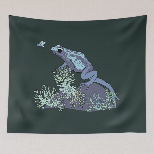 Item preview, Frog Poison Dart Blue Amphibian Goblincore Mushroom Moss Art designed and sold by LeshanArt.